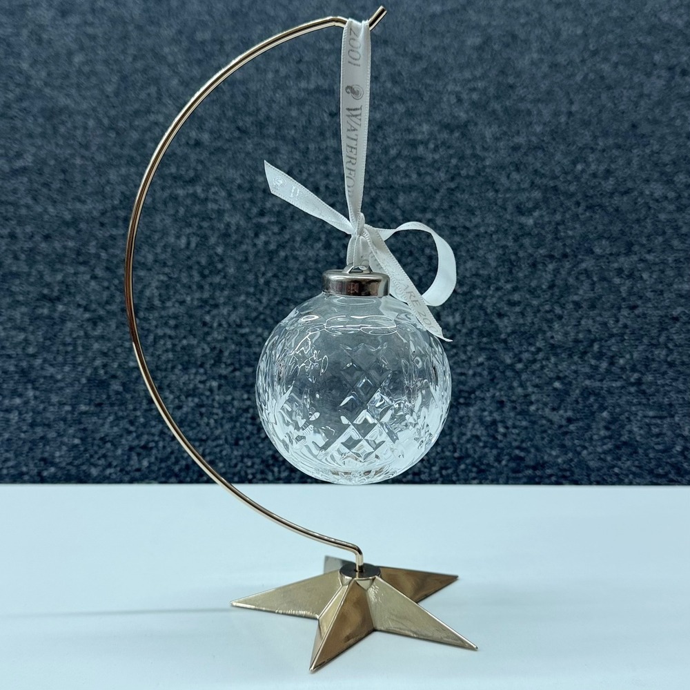 Waterford Crystal Times‎ Square 2001 Ball Ornament Dept 56 Gold-tone Star Stand